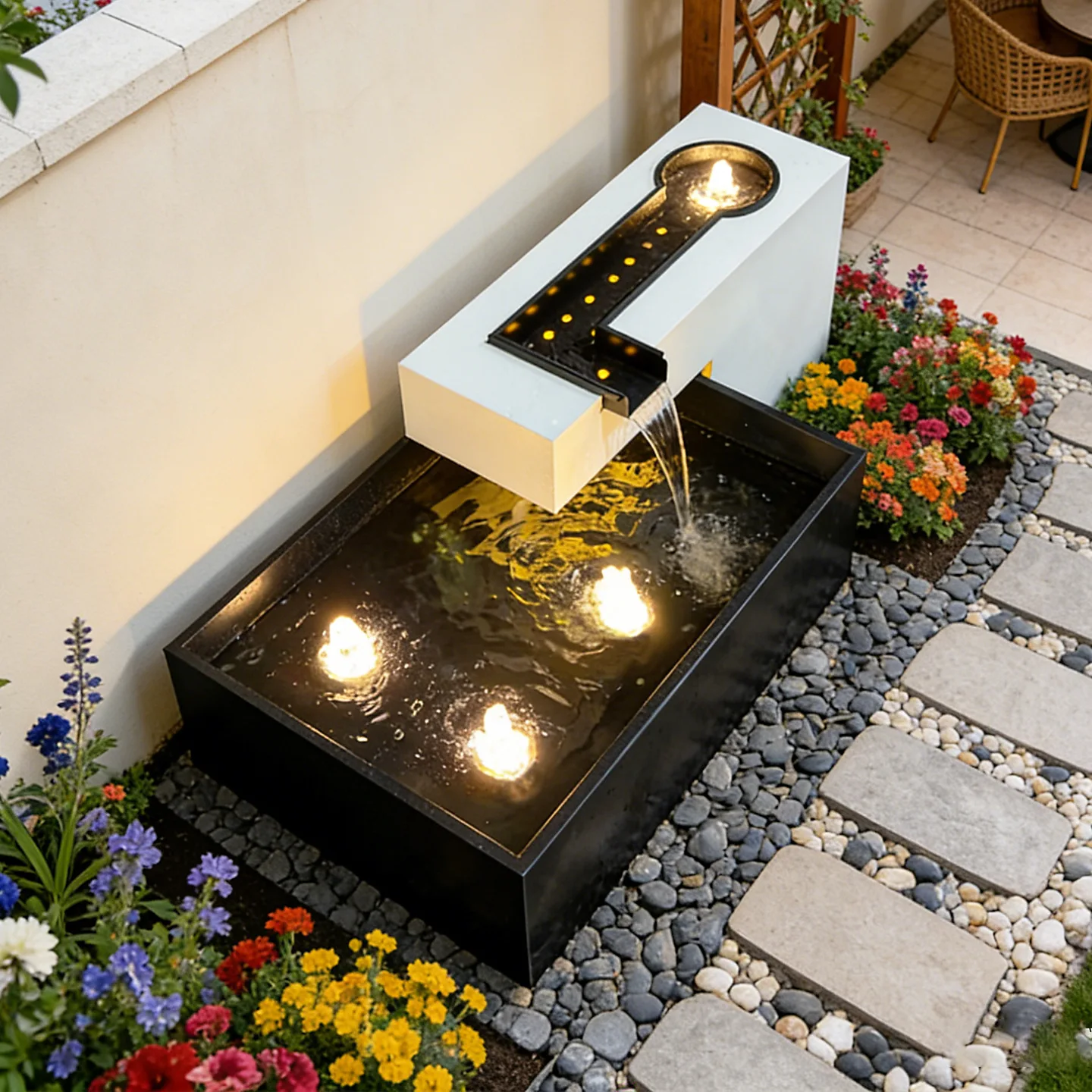 Customized stainless steel landscape pool, outdoor courtyard, metal fountain, flowing water ornament, outdoor circulation water