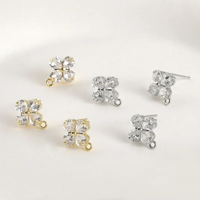 

6 пар DIY ювелирных аксессуаров, лист, цветок, форма сердца, серьги-гвоздики с фианитом, базовый разъем для женщин, свадебные висячие серьги