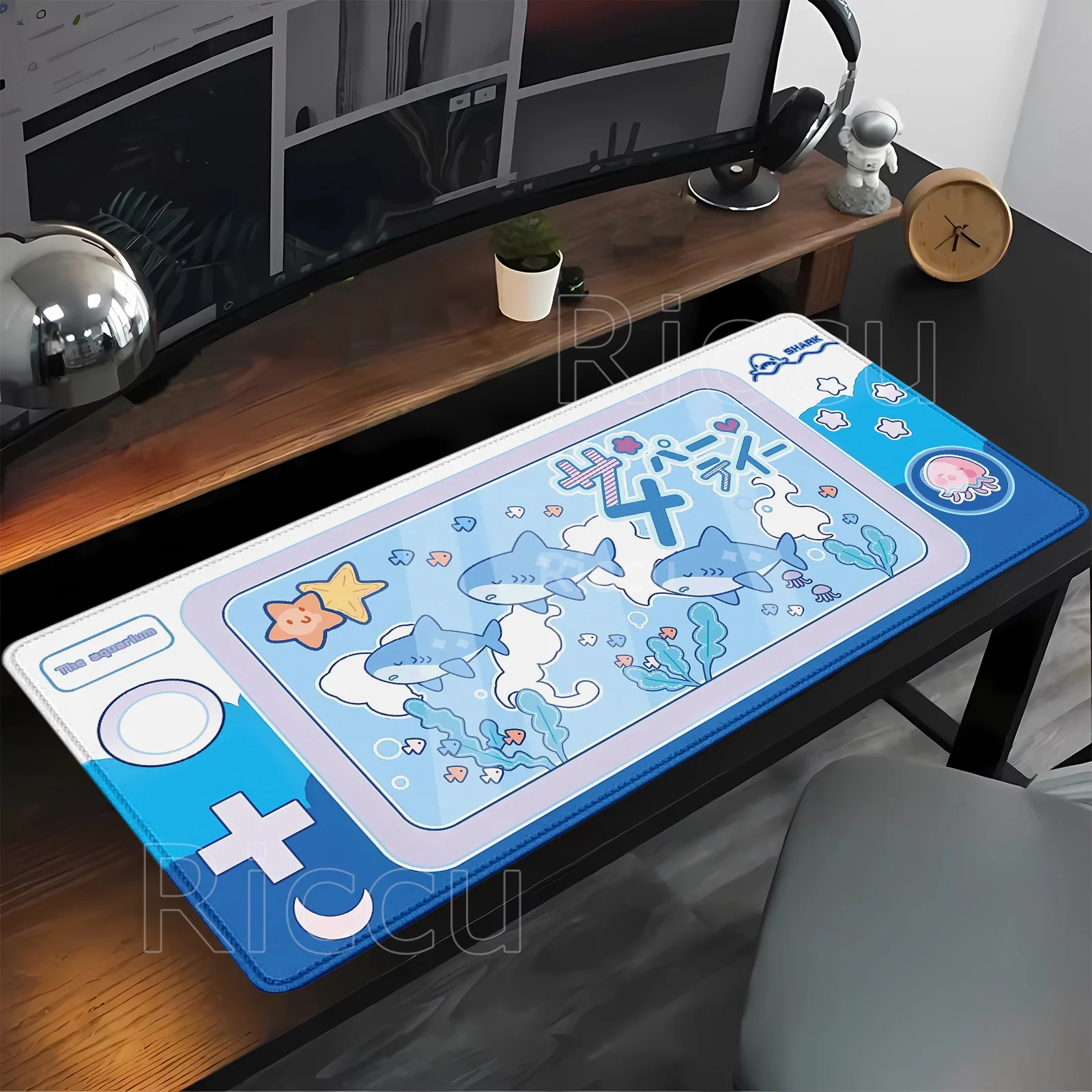 Spielkonsole Großes Cartoon-Gummi-Gaming-Mauspad Niedlicher Cartoon Sky Blue Shark XXL Rutschfeste Laptop-Büros Zubehör Schreibtischunterlage