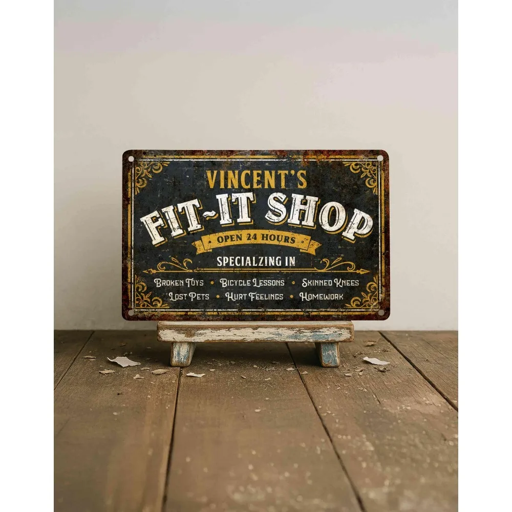 CIFbuy Personalized Text Vintage Fit‑It Shop Metal Sign, Custom Name Garage Wall Ornament (Only For Decoration)