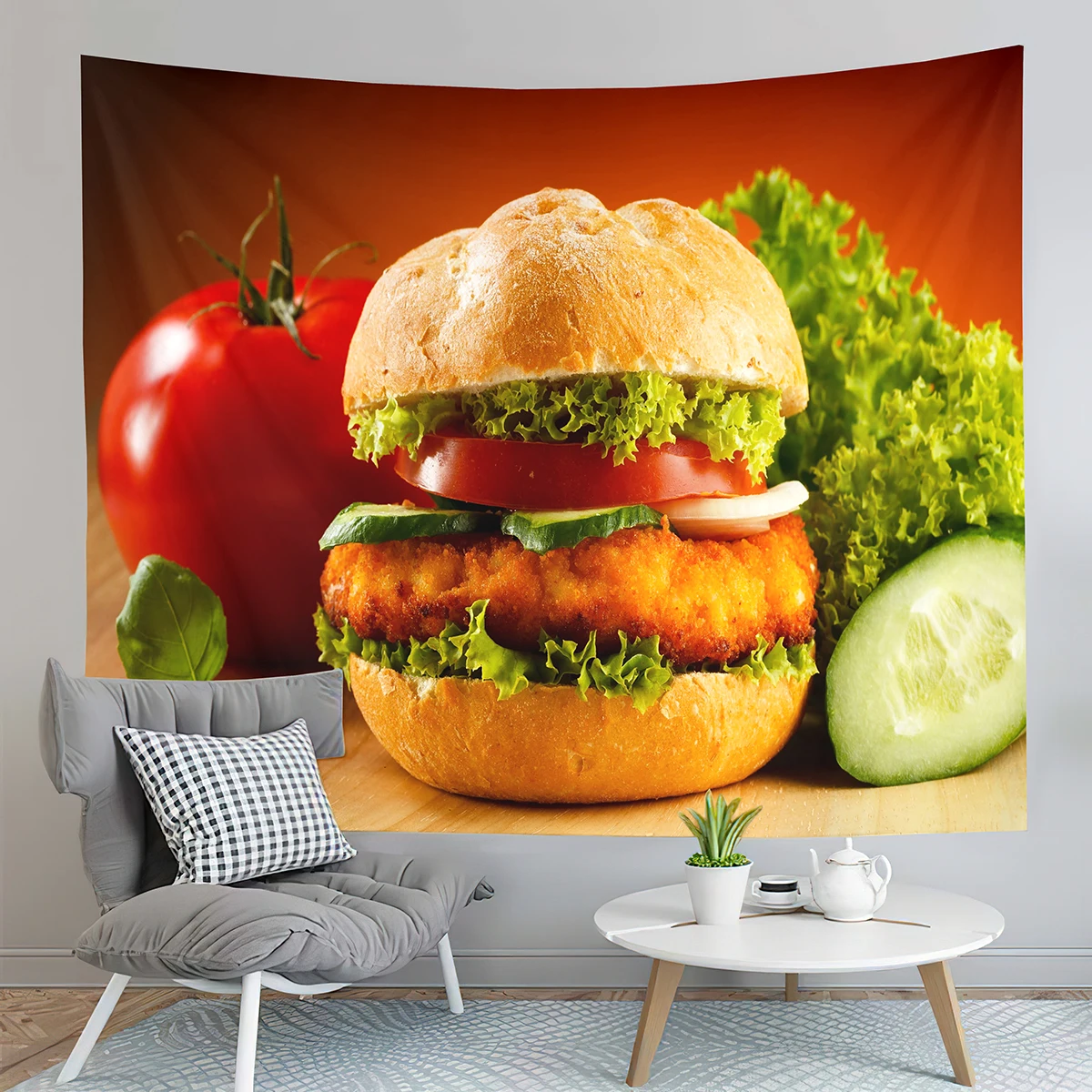 

Гобелен с вкусной едой, супергамбургер, гобелен с полезными овощами, гобелен для дома, гостиной, спальни, стены, гобелены современного искусства
