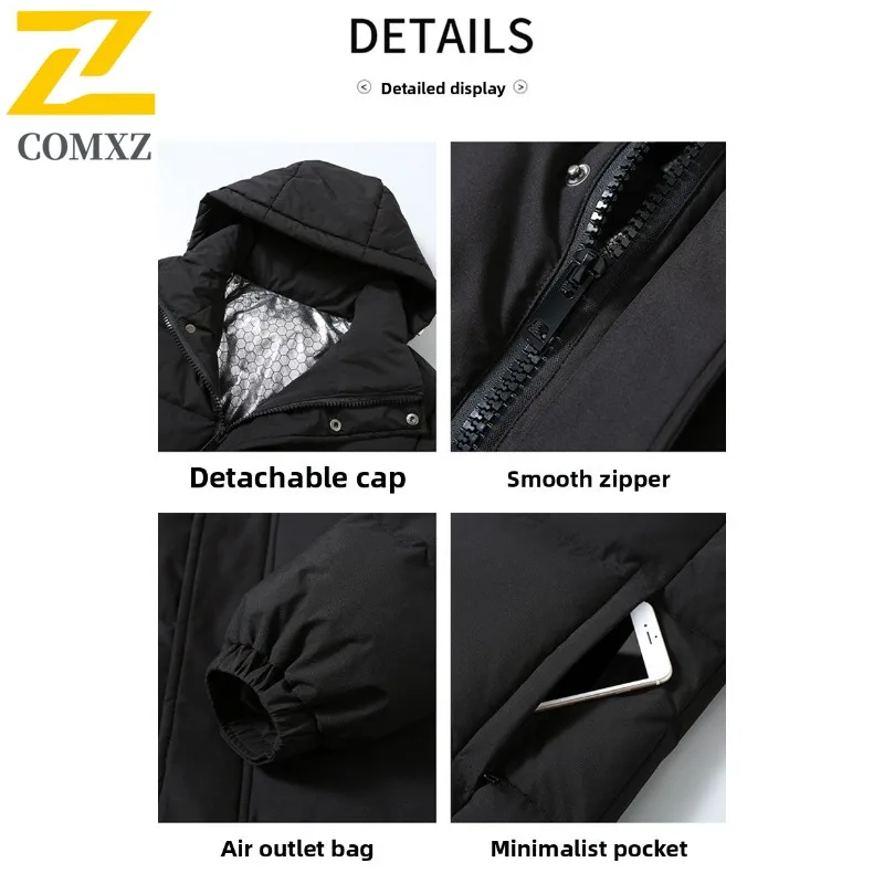 COMXZ 2025 Winter Couple Short School Style Down Jacket Men's Loose Fit Plus Size Trendy White Duck Feather Warm Parka Coat
