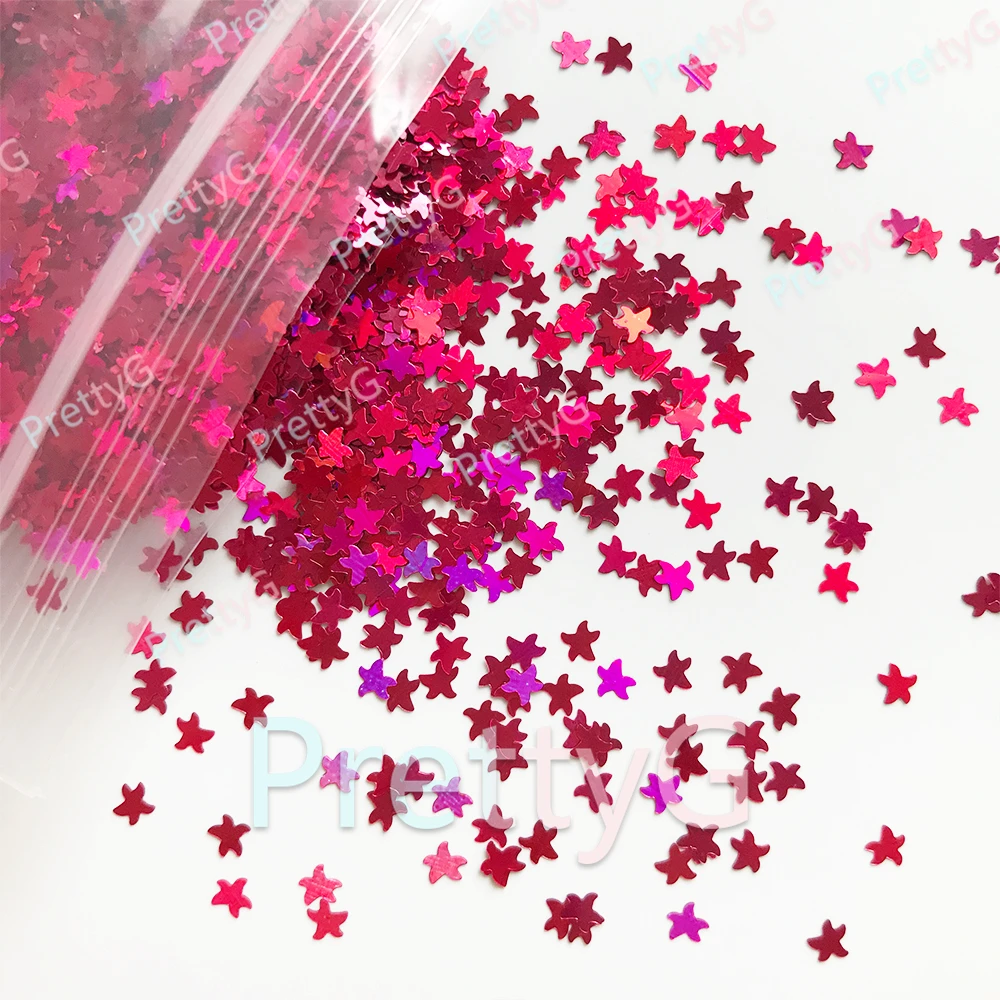 PrettyG 1 Box LS Starfish Glitter Shape Holographic 3mm Starfish Marine Animals Sequin Glitter For DIY Gel Nail Art Decoration