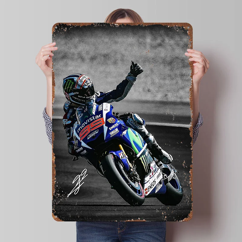 Jorge Lorenzo MotoGP Victory Tinplate Poster Customized Wall Art Vintage Metal Signs Retro Tin Plaque for Modern Home Decoration