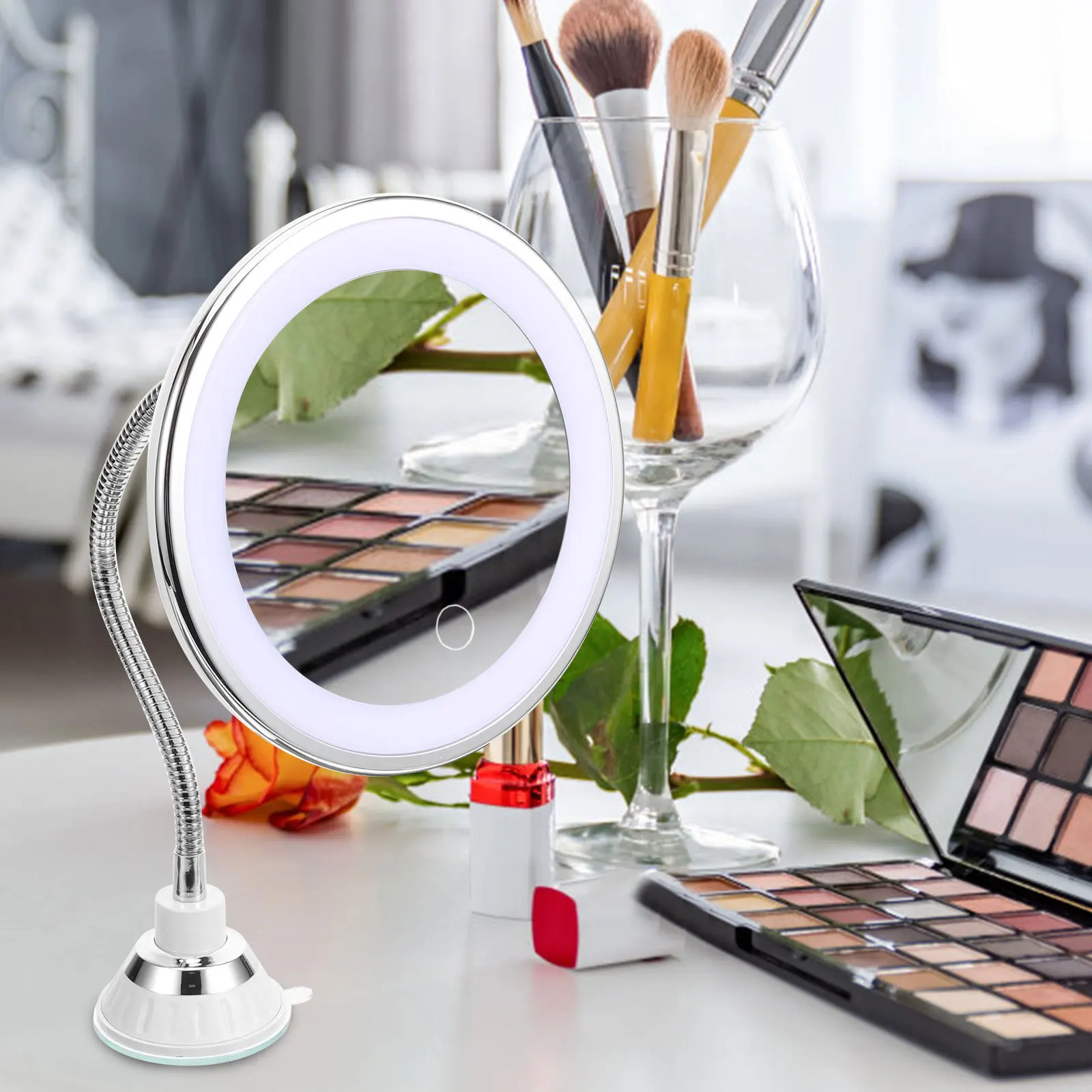 

1Pcs LED Makeup Mirror with Colored Mirror ABS Material Touch Light 10X Magnification for Bathroom Dressing Table Bedroom Use