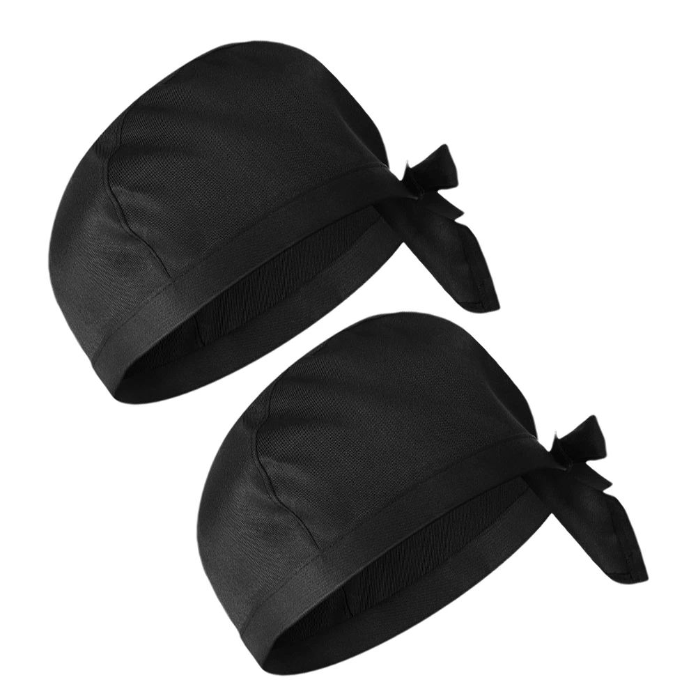 2Pcs Chef Hat Turban Soft Canvas Adjustable Ribbon Style Catering Kitchen Cloth Caps One Size Fits Most Adults