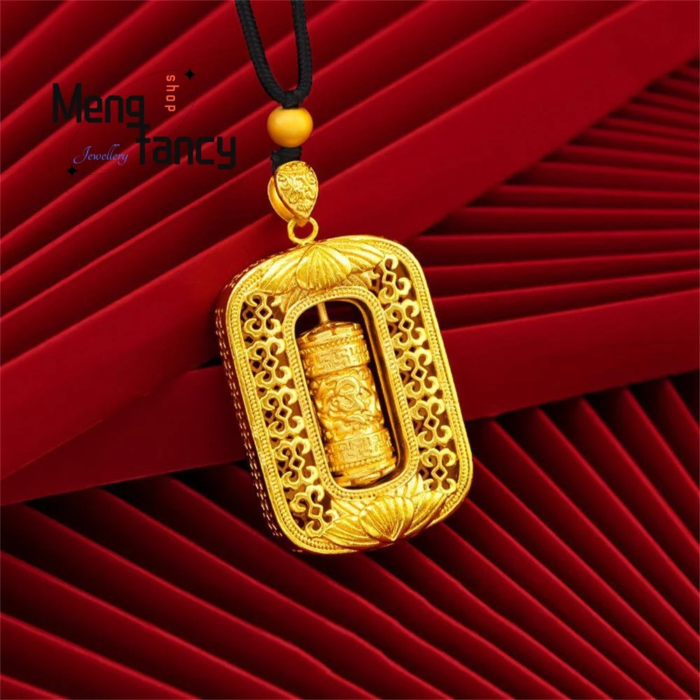 

Vietnam Placer Gold Six Character Truths Sutra Spinner Pendant Charms Fashion Necklace Amulet Jewelry Men Women Holiday Gifts