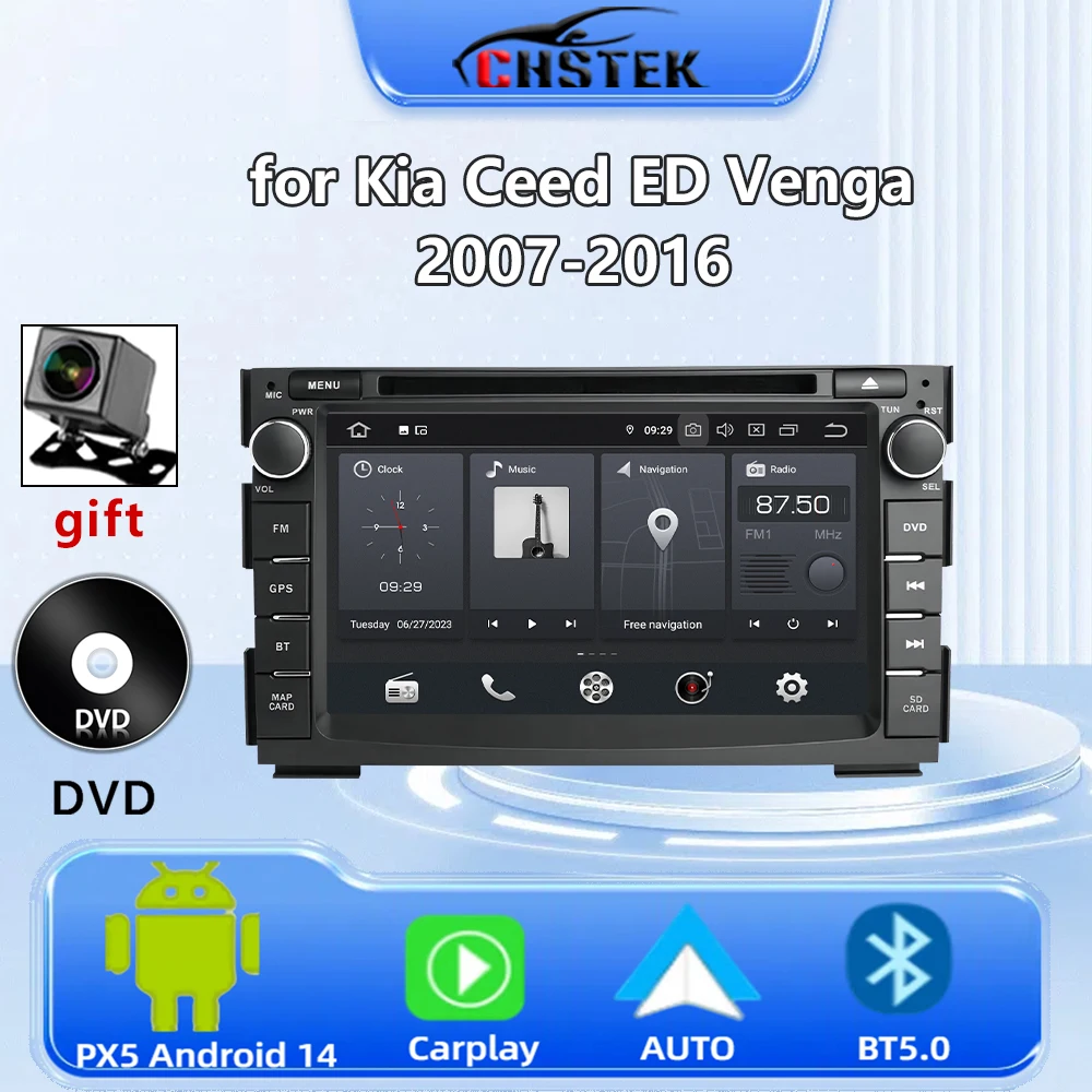 CHSTEK Android 14 DVD Autoradio pour Kia Ceed ED Venga 2007-2016 Bluetooth CarPlay Navigation multimédia Autoradio Audio stéréo