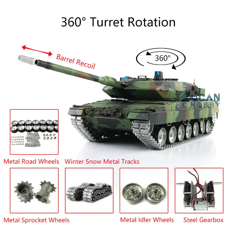 

1/16 HENG LONG 7.0 Leopard2 A6 RC Tank 3889 Barrel Recoil Metal Tracks W/ Linkages RC Panzer Vehicle TH17594-SMT4