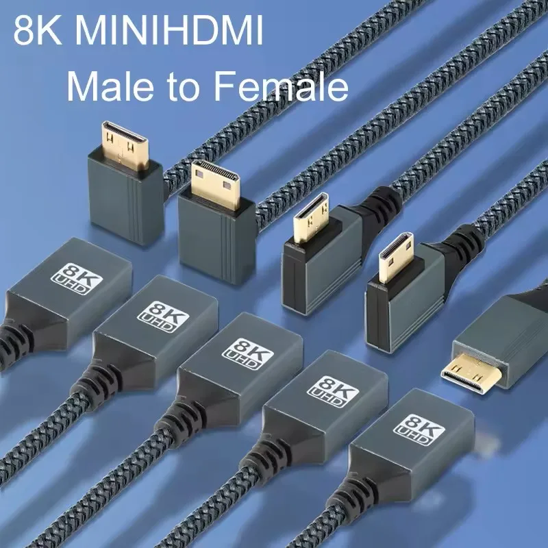 Адаптер 8K MINI/MICRO HDMI на HDMI 2.1, 8K/60Гц/120Гц, прямой/левый/правый/вверх/вниз угловой кабель, штекер-гнездо, 15 см, для ПК и ноутбуков