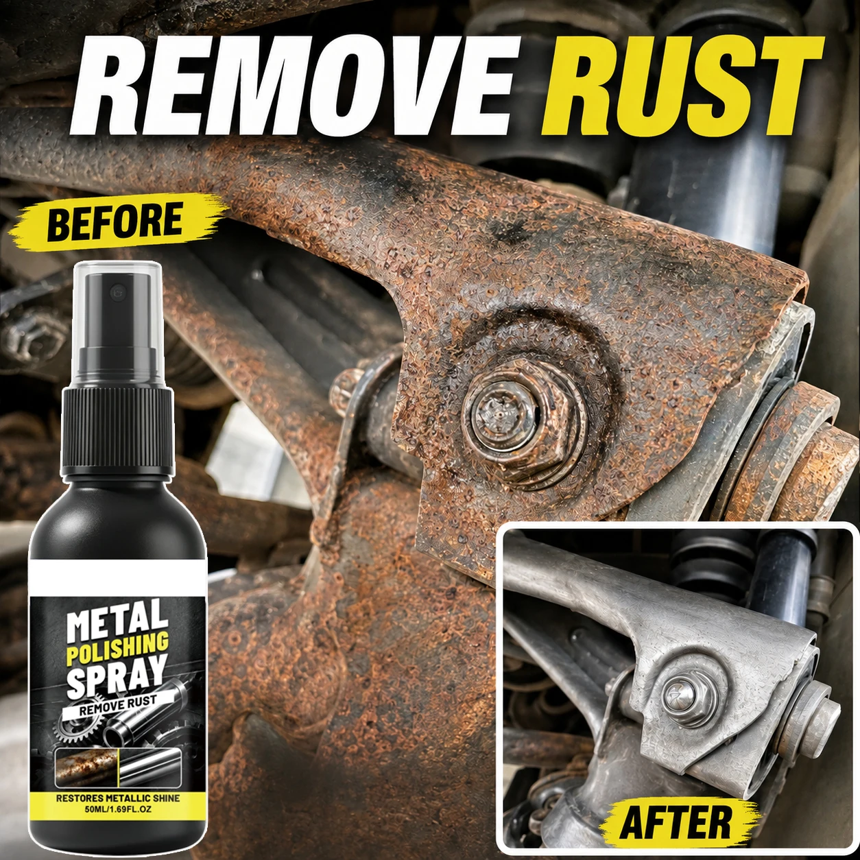 Vehicle Metal Component Rust Treatment Spray Lubricate Rusted Fittings Clean Surface Rust Deposits