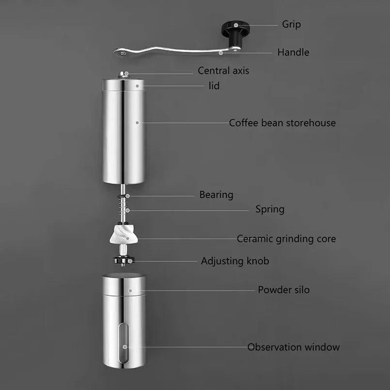 Stainless Home Portable Manual Coffee Grinder Hand Coffee Mill with Ceramic Burrs Adjustable Settings Portable Hand Crank Tools - view 5