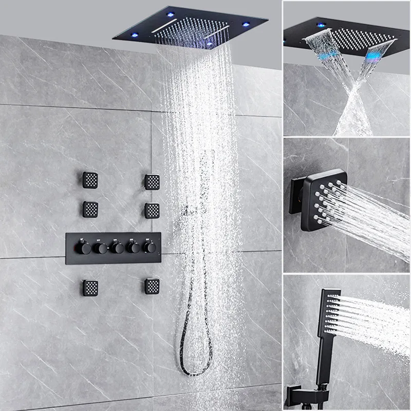 Luxury 500*360mm Bathroom shower faucet set Rainfall Waterfall 4 modes thermostatic Wall Mounted Shower set Top Quality Brass