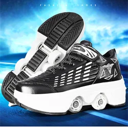 New Roller Parkour Shoes 4 Roller Deformation Shoes Kids Adults Unisex Sneakers Street Urban Fitness FSK Quad Skating Shoes