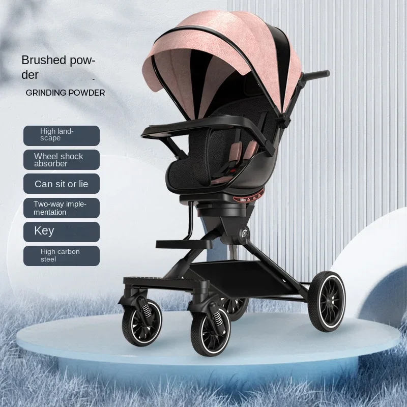 

Four Wheel Baby Stroller High Landscape Lightweight Folding Travel Stroller Newborn Two-way Seat Shock Absorption Stroller