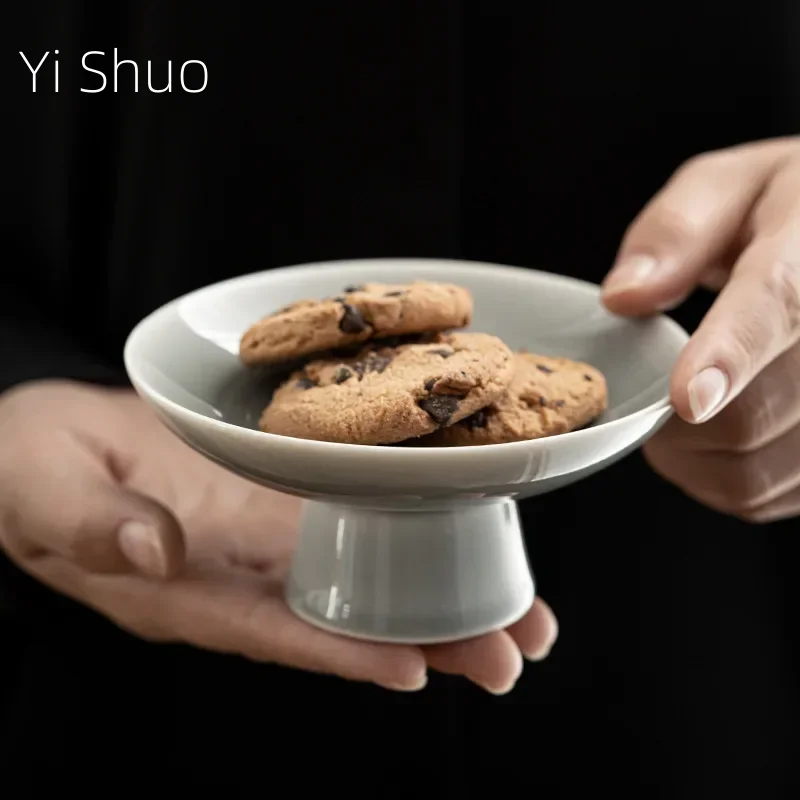 

Japanese-Style Tea Cake Tray Small High Foot Dim Sum Fruit Plate Buddha Worship Hotel Plate Ceramic Plate