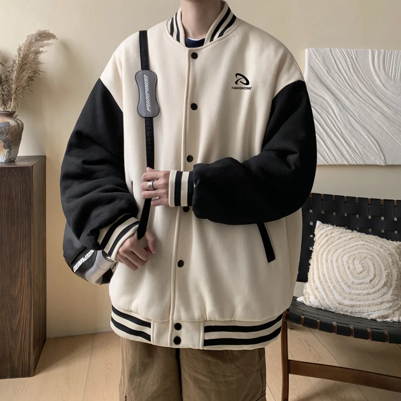 

Men's Thiened Warm Cotton Jaet Baseball Coat Vintage Retro Sle Winter Outerwear Casual Loose Fit Youth Faion