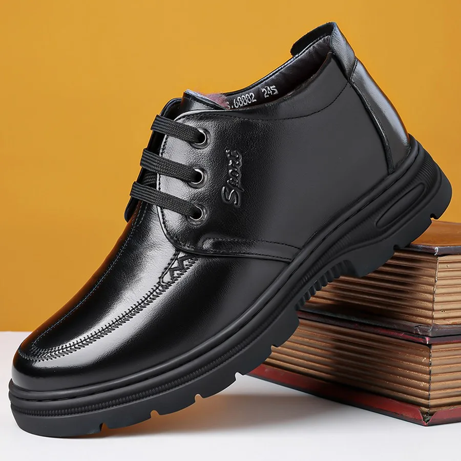 Men's Lace-Up Winter Ankle Boots, Fleece Lined, Round Toe, Casual Outdoor for Daily Wear