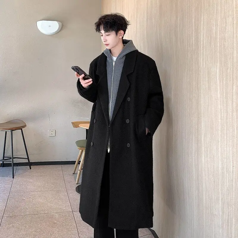 

Wool Blend Long Belted Coat Faux Fur Collar Mans Decorative Ornamental Embellishing Beautifying Garnishing Trimming Festooning