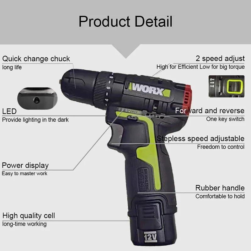 Worx WU131X Taladro de impacto inalámbrico sin escobillas Max 40Nm 27000bpm Herramienta desnuda o con una batería y 1 cargador Plataforma universal de 12v