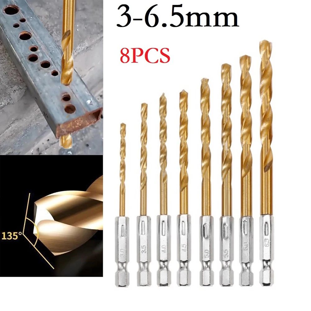 Set of 8 HSS Drill Bits 36 5mm with 1/4 Inch Hex Shank for For wood Metal Marble Drilling Compatible with Multiple Drill Types
