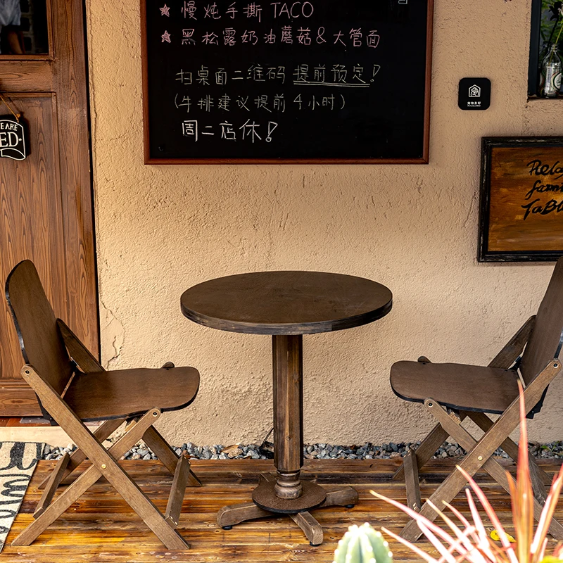 Medieval solid wood square table folding back chair living room balcony household small dining table coffee tables 커피 테이블