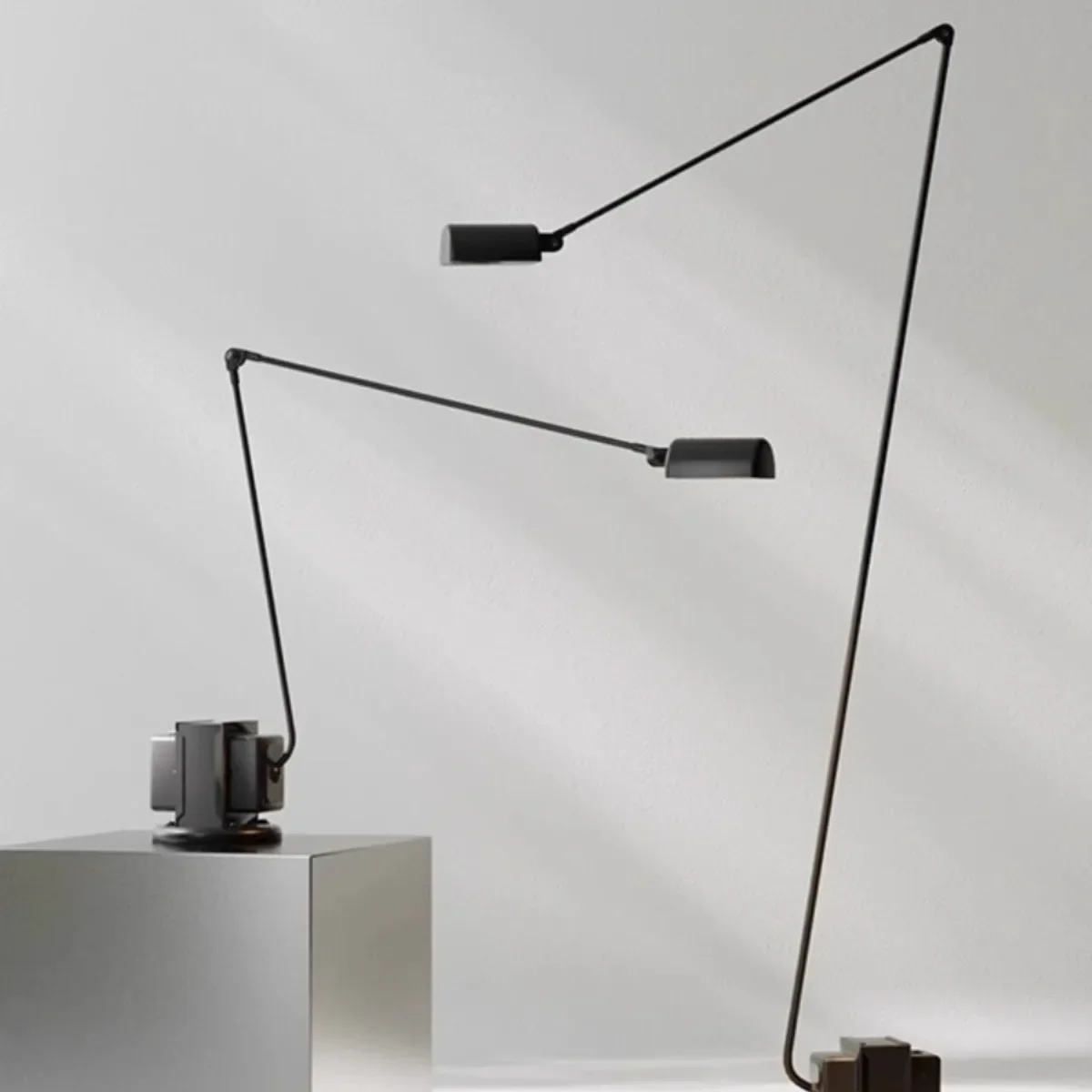 Minimalist LED Floor Lamp Black Red Silver White Metal Long Arm Lighting Fixtures Adapted Plug