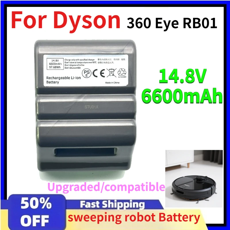 Upgraded 6600mAh sweeping robot Battery for Dyson 360 Eye RB01 - 14.8V Replacement Li-ion Battery Pack for Dyson 360eye Robot