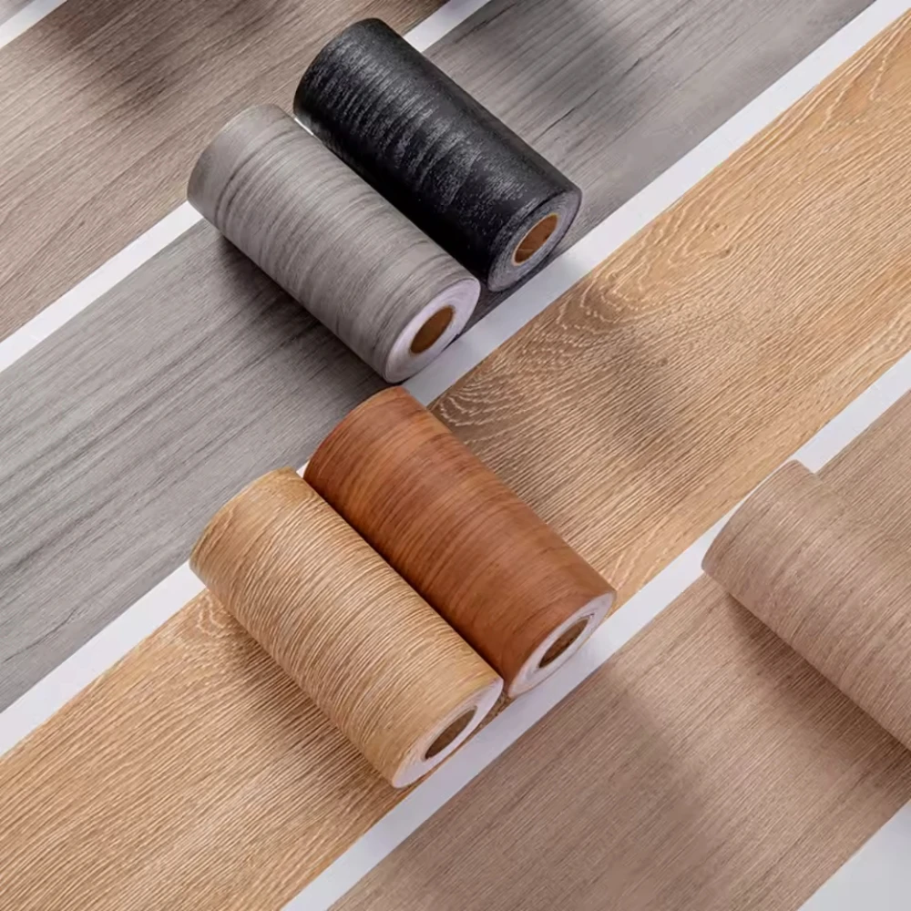 1pc 5mX12cm Thickened Imitation Wood Grain Skirting Wall Stickers, Self-adhesive Living Room Bedroom Wall Corner Decoration