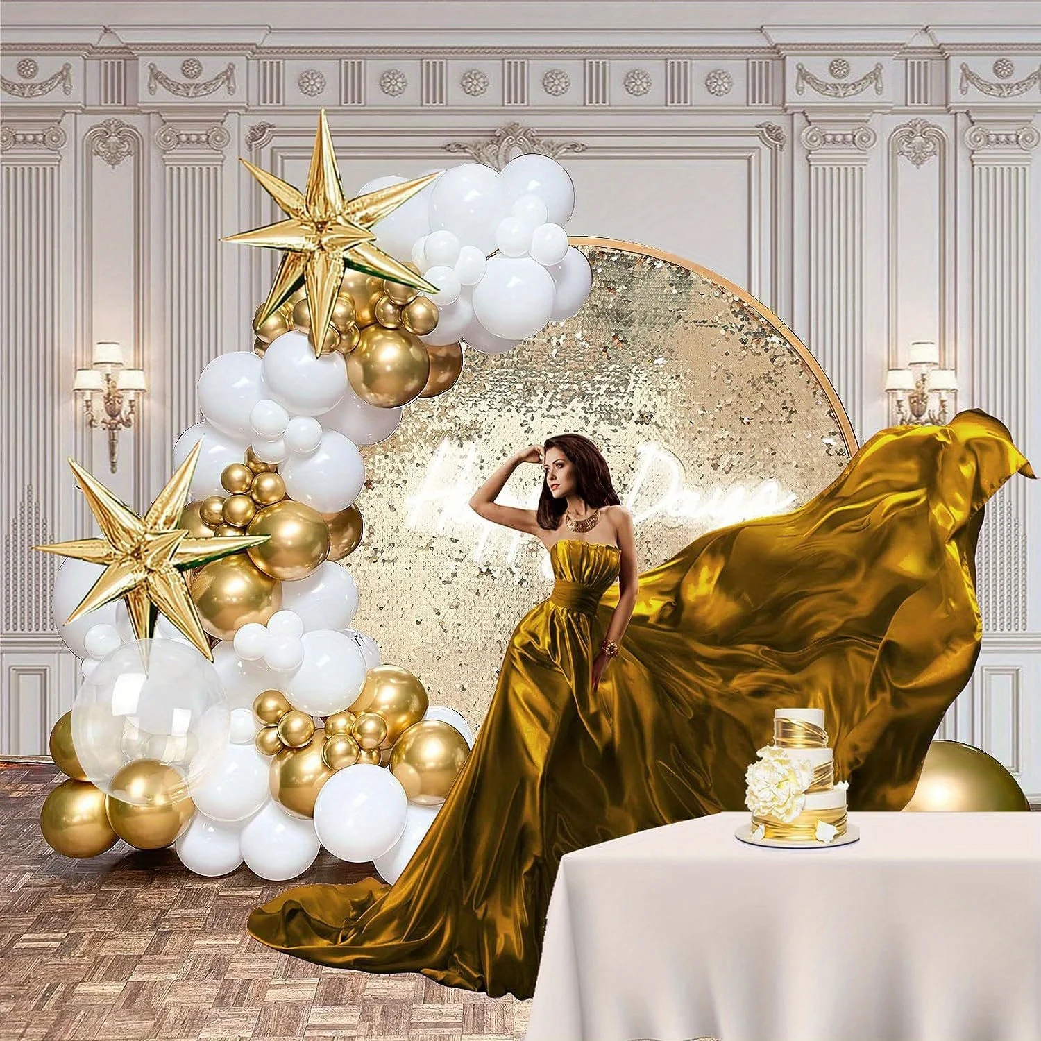 156pcs White and Gold Birthday Balloon Wreath Arch Set Birthday Party Wedding Dress Celebration Anniversary Eid Decoration - view 2