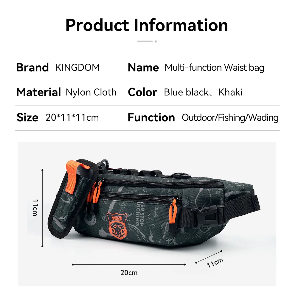 Kingdom Multifunctional Lure Fishing Waist Chest Tactical Backpack 20*11*11cm Waterproof Fanny Pack Outdoor Sports Tackle Bag