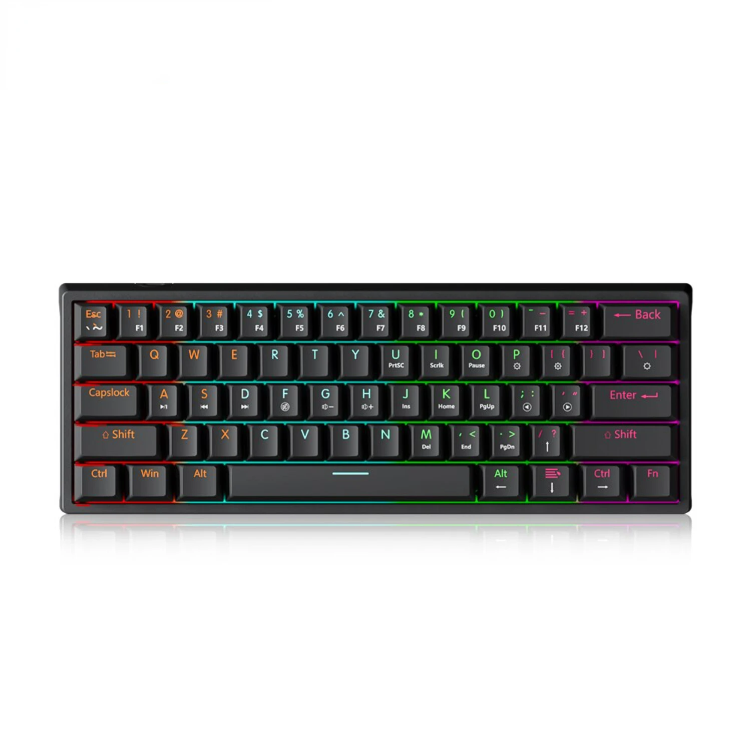 MK61 USB Gaming Mechanical Keyboard 61 Keys Red  Wired Detachable Cable RGB Backlit Hot Swappable