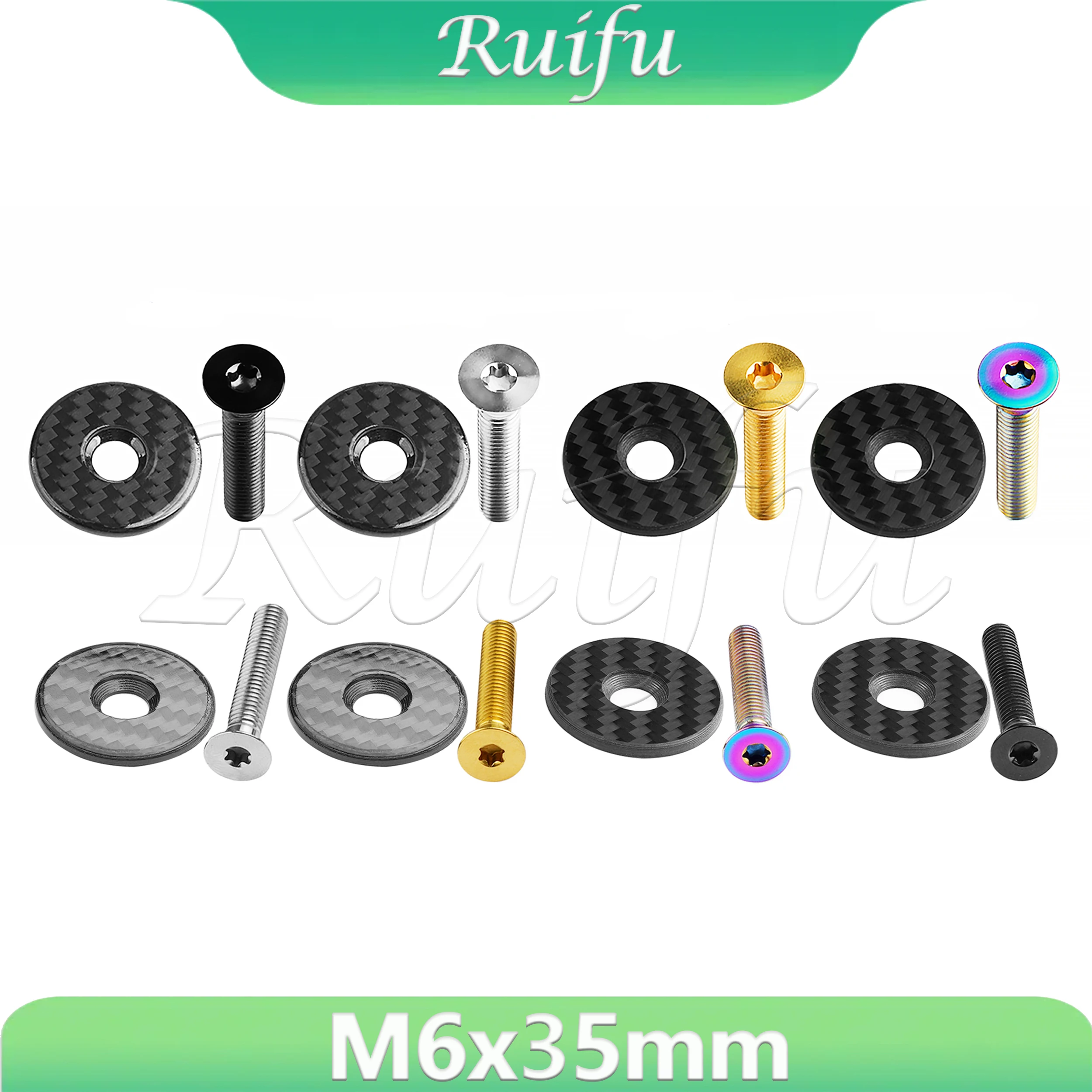 

Ruifu Titanium Bolt M6x35mm+ 1 1/8" 3K Carbon Fiber Glossy/Matte Bike Headset Stem Top Cap