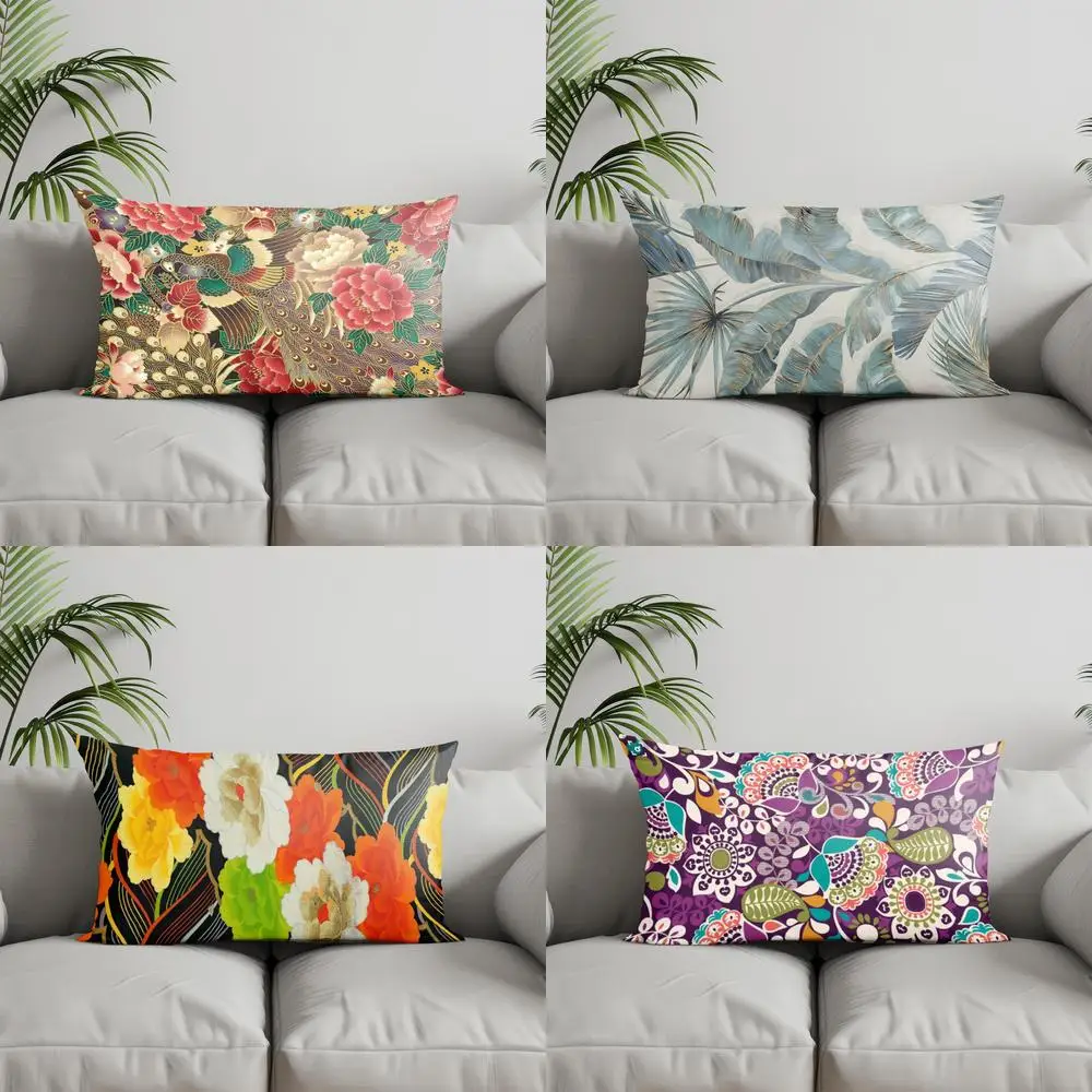 

Домашний декор, подушка с павлином и цветочным узором, подходит для дивана, спальни, автомобиля, наволочка, прямоугольная подушка для спины