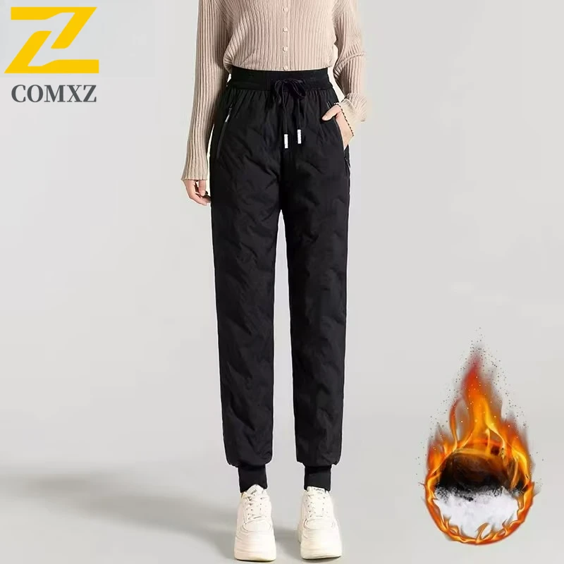 COMXZ 2025 الرجال رحلة الصف سراويل قطنية جديدة سميكة الطقس البارد حماية الصوف اصطف الشتاء سراويل للتسلق في الهواء الطلق