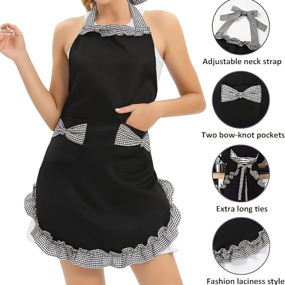 Uniform Apron Cute Vintage Ladies Kitchen Bib Apron Dress Flirty for Women Girls Fashion Lovely Bowknot Pockets Princess Apron