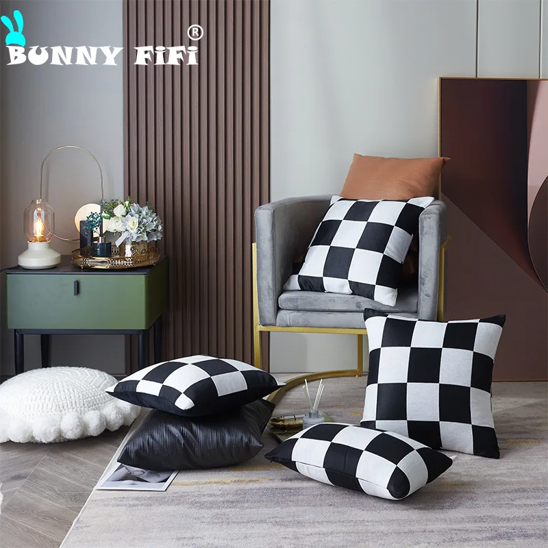 Şönil siyah ve beyaz serisi çift taraflı yastık kılıfları yumuşak peluş işlemeli jakarlı lüks yastık 45*45cm