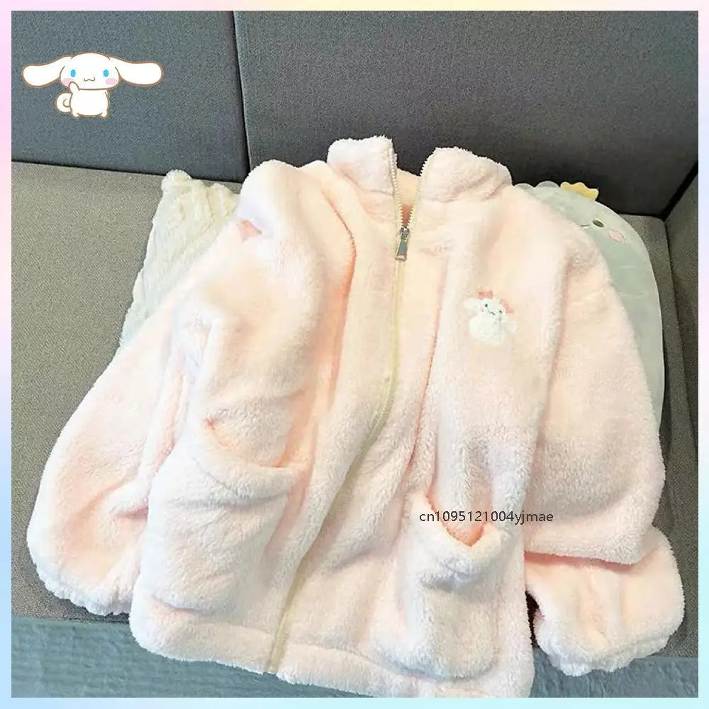 Cute Cinnamoroll Hello Kitty Pochacco Kawaii Pajamas for Women Winter Coral Velvet Thickened Long-Sleeved Home Clothes Fat Girls