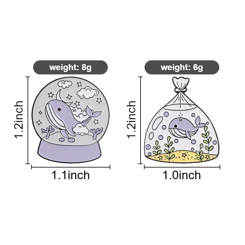 Dreamy Whale Snow Globe Enamel Pins Ocean Bag Brooches Star Cloud Lapel Badge Cute Sea Animal Slang Jewelry Gift for Friends