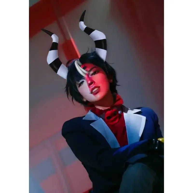 WENAM أنيمي Helluva تأثيري بوس Moxxie تأثيري Moxxie قرون أسود أبيض قرون بيند النساء الرجال هالوين تأثيري الدعامة