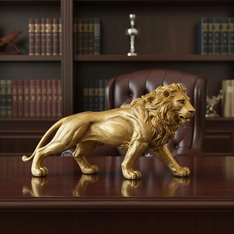 Opulent Golden Lion Sculpture Fine Resin Animal Artwork for Bedroom Decoration Aesthetic