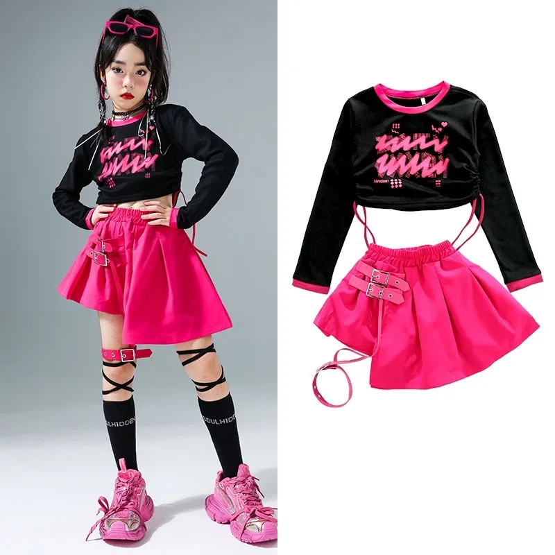 

Girls Boutique Outfits 4 6 7 8 10 12 13 14 Years Hip Hop Long Sleeve Top Pleated Skirt Kids Costumes Children Stage Clothes Sets