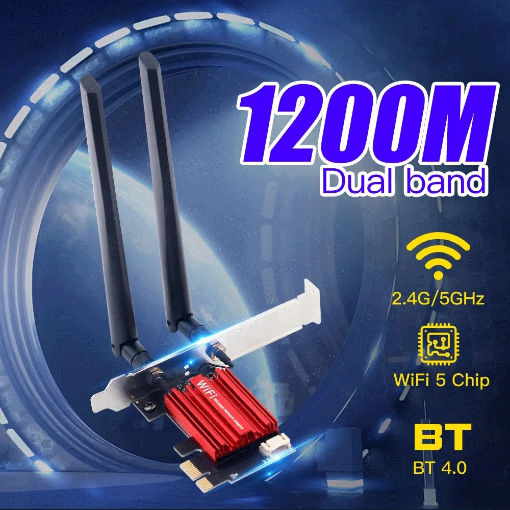Adattatore PCI-E wireless WiFi Bluetooth AC1200 per desktop
