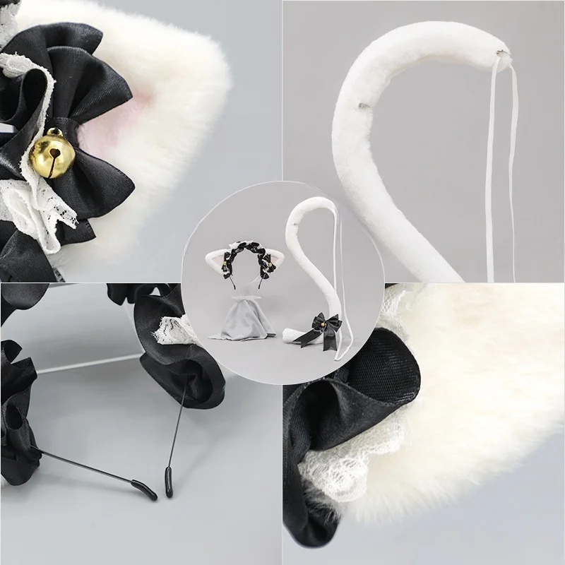 عصابة رأس من الدانتيل على شكل أذن القطة - إكسسوار شعر Fluf fy Lolita، غطاء رأس كوسبلاي لخادمة Kawa-ii Neko، طراز الأرستقراطي القوطي Fau-x Fur