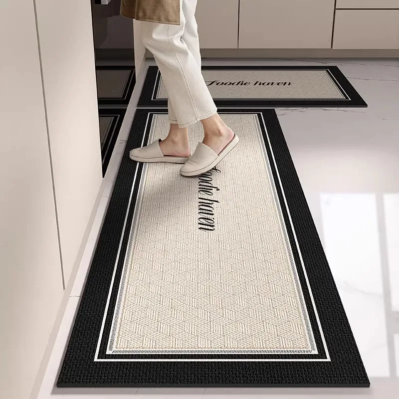 Pvc Kitchen Floor Mat Waterproof Non-slip Carpet Black White Frame Pattern Home Decor Long Rug Oil-proof Washable Scrub 주방 카펫