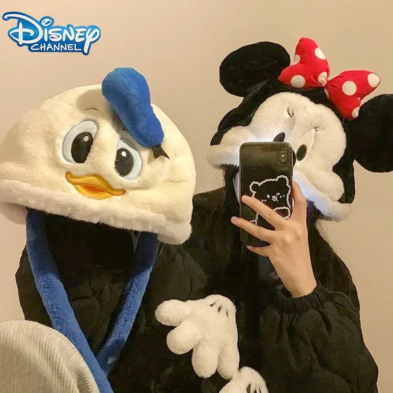 Disney Plush Mickey Minnie Mouse Scarf Hat Cute Cartoon Child Party Birthday Gift Plus Velvet Keep Warm Winnie the Pooh Hat