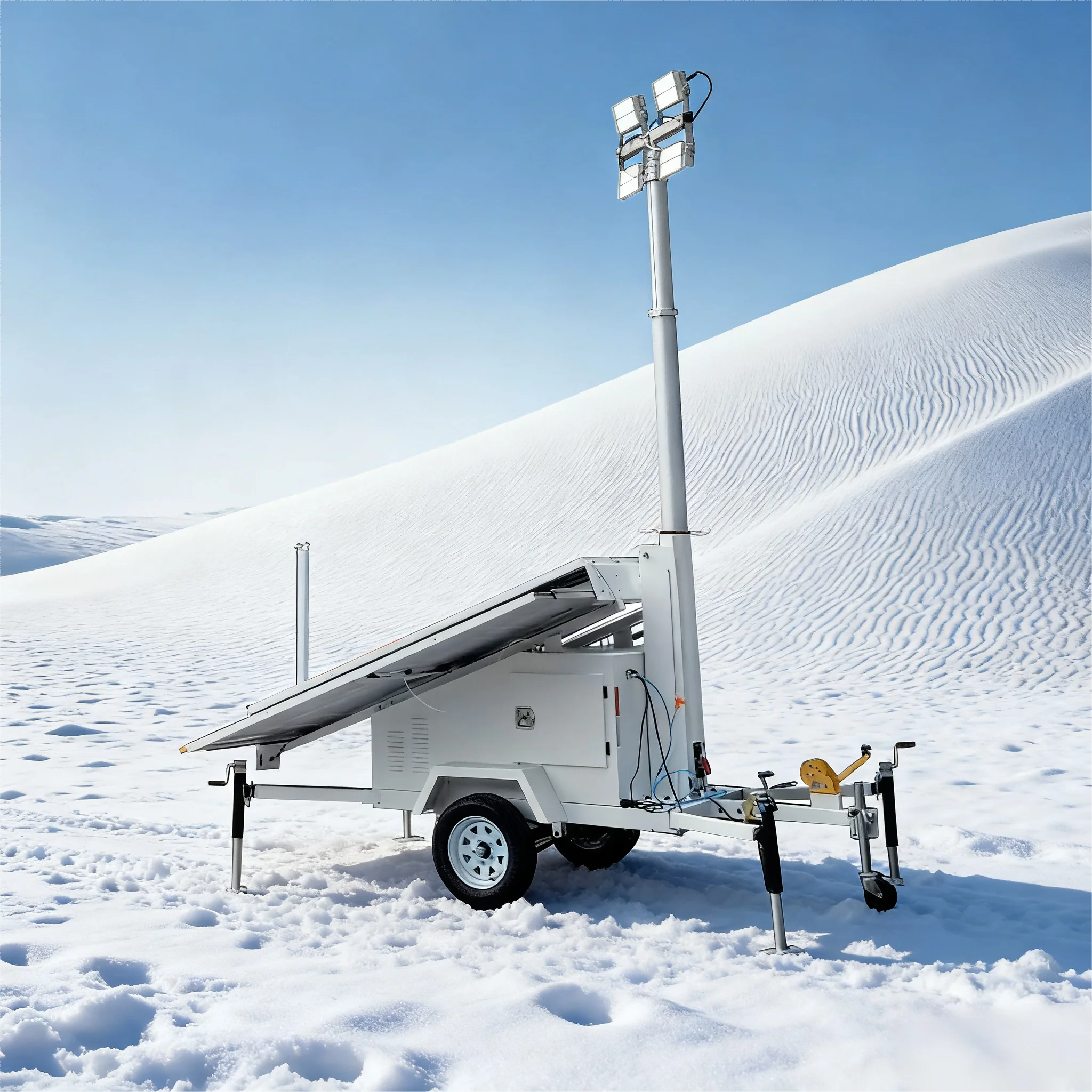 Waterproof Mobile Solar Light Tower with Adjustable Solar Panels Telescopic Mast Portable Work Light for Extreme Environment