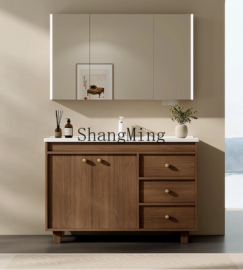 

HJ floor-to-ceiling medieval bathroom cabinet combination ceramic integrated basin smart bathroom wash basin