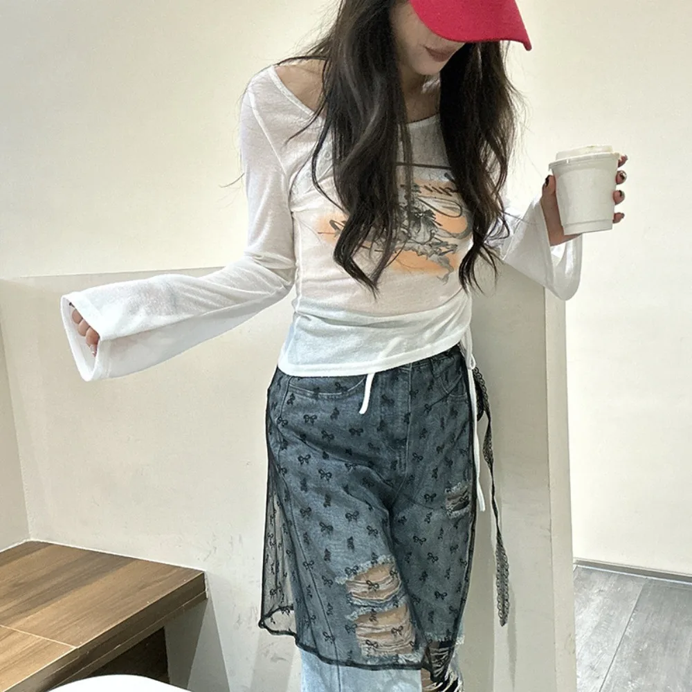 Fashion Lace Splicing Harajuku Skirt Lace Layered Apron Lap Over Skirts Lace-up Gauze Skirt Women