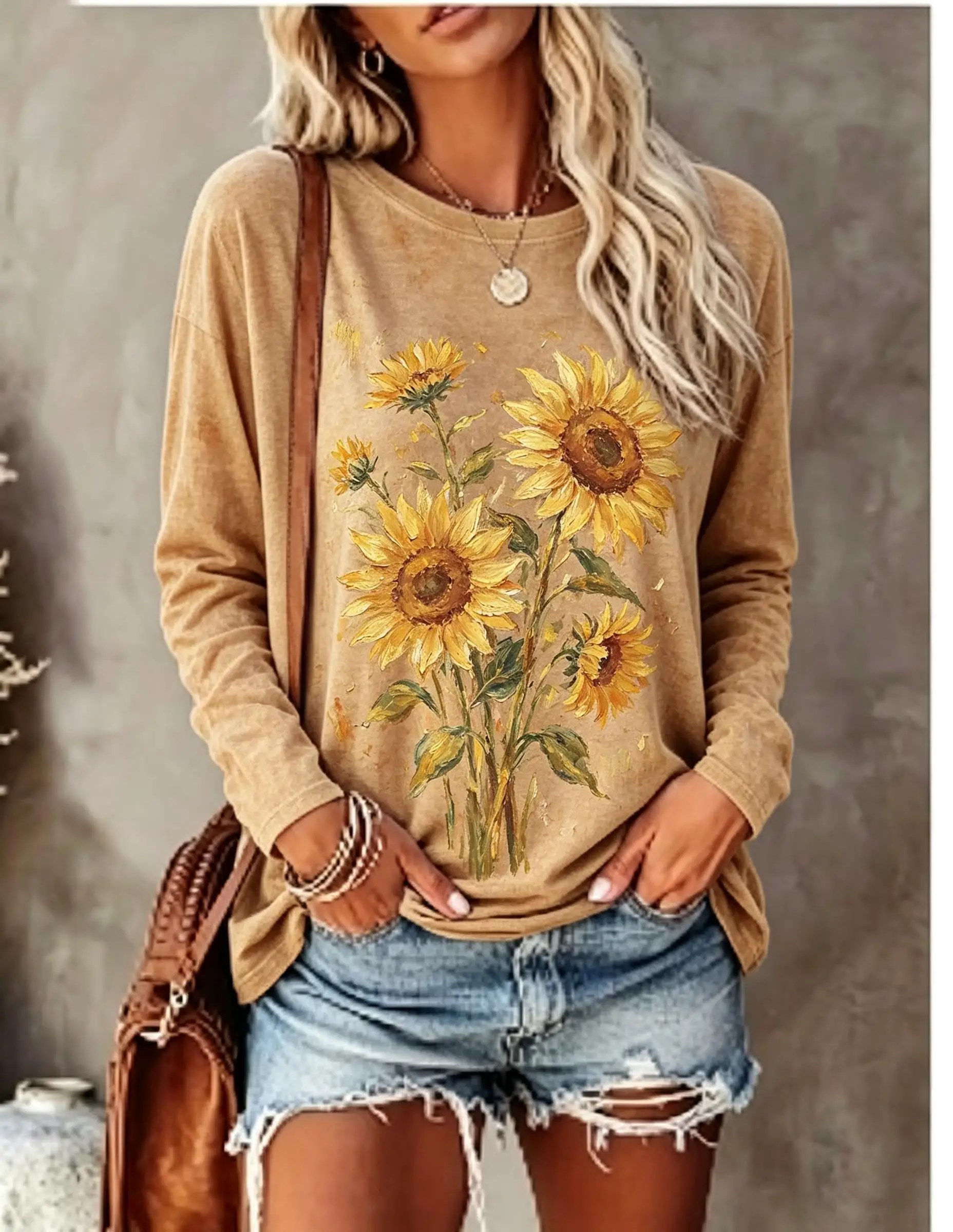 Women Long Sleeve T Shirt Vintage Purple Rose Floral Print Crew Neck Casual Boho Fall Tops image 4